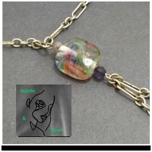 Handmade BEAD and Silver Metal CHAIN Lariat Necklace